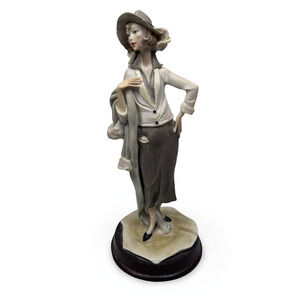 Vintage Pucci Stylish Lady Figurine 9.5" Wood Base Collectible Elegant Sculpture